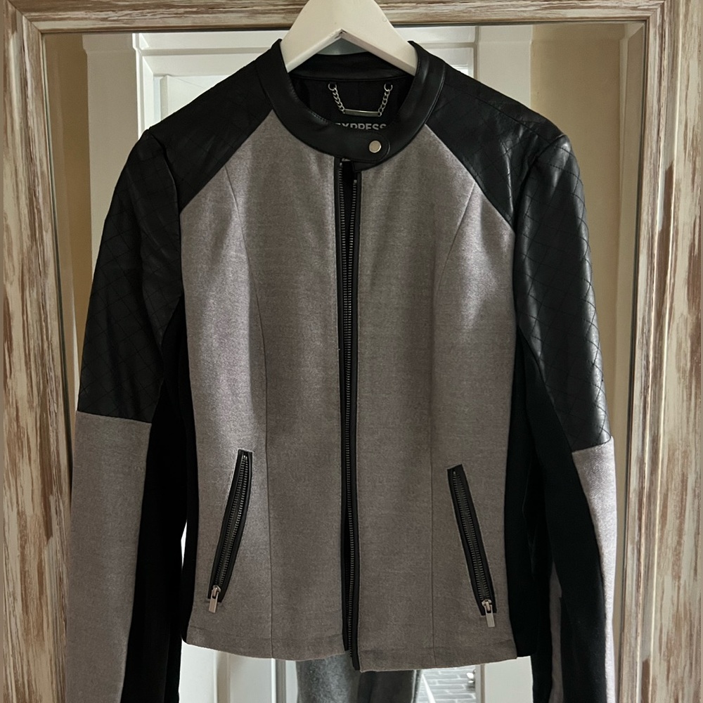 Express Jackets Mixed Media Faux Leather Jacket